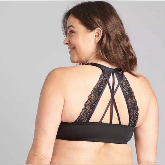 Cacique Shimmer Black Lace Strappy Front-Close Boost Plunge Bra Sz 44DD - Picture 4 of 15